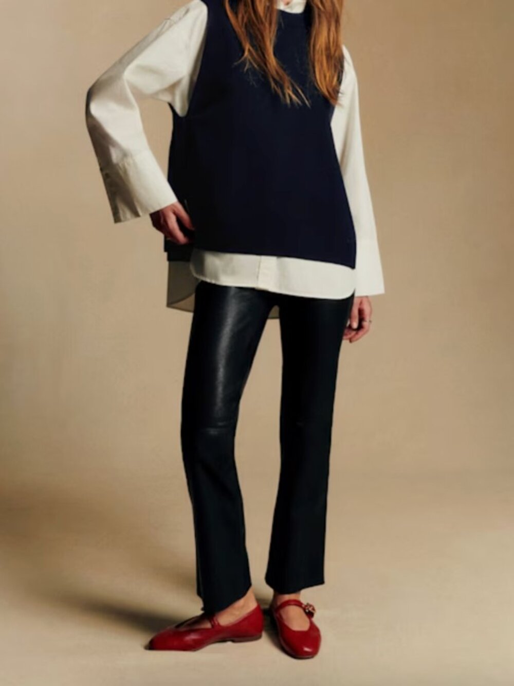 Sezane Ciara Trousers, Black Leather, Size 6